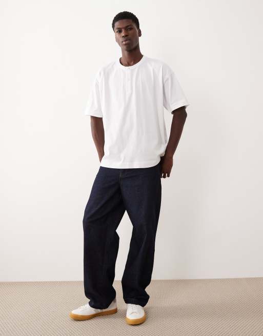 ASOS DESIGN - T-shirt oversize à col boutonné et manches mi-longues - Blanc, 2 de 5