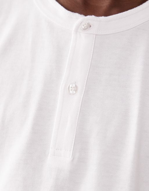ASOS DESIGN - T-shirt oversize à col boutonné et manches mi-longues - Blanc, 5 de 5