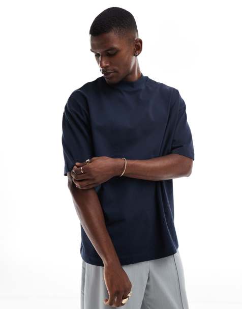 ASOS DESIGN - T-shirt oversize à col montant en tissu épais - Bleu marine - view 1