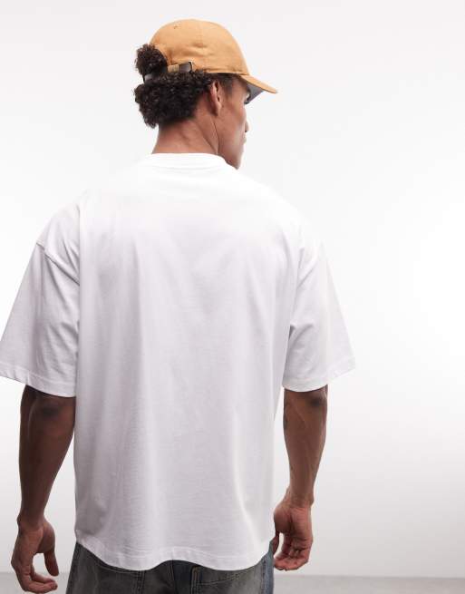 ASOS DESIGN - T-shirt oversize à col tunisien et imprimé sur la poitrine - Blanc, 5 de 5