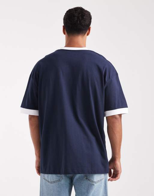 ASOS DESIGN - T-shirt oversize à col V et bordures contrastantes - Bleu marine , 3 de 5