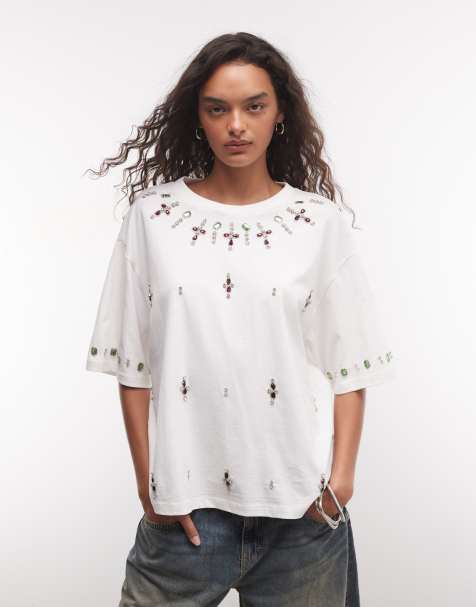 ASOS DESIGN t-shirt oversize à coupe carrée avec détail ornemental en blanc - view 1