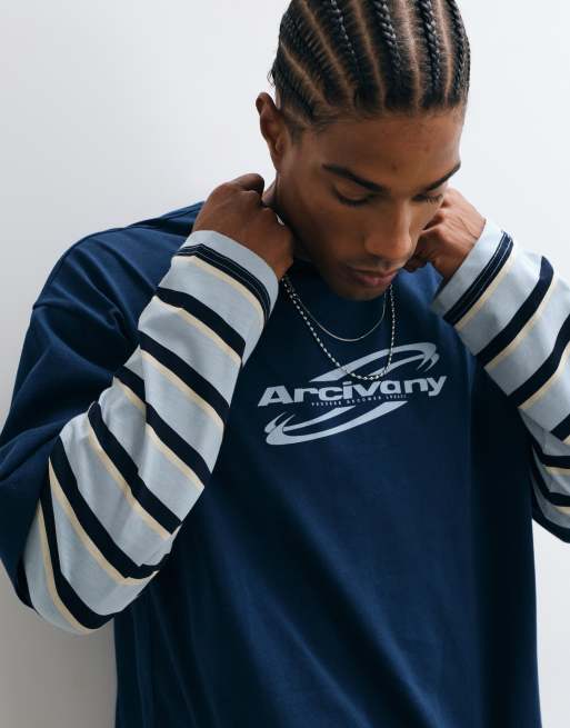 ASOS DESIGN t-shirt oversize a doppio strato con grafica testuale navy, 2 di 5