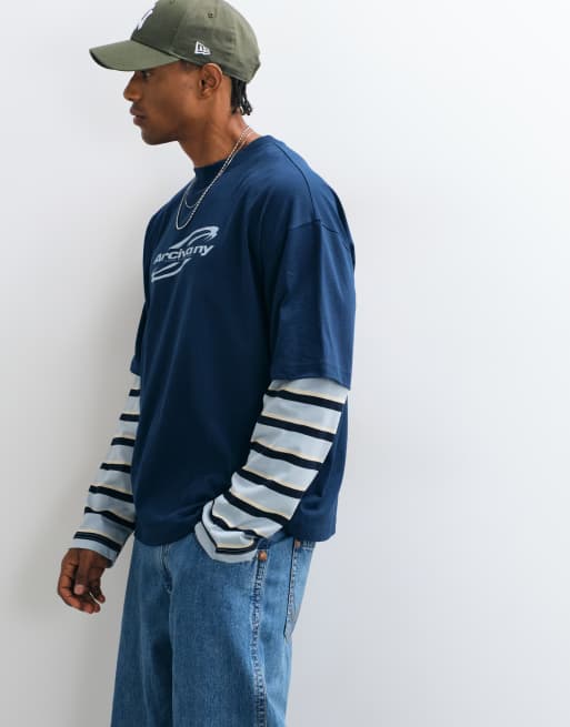 ASOS DESIGN t-shirt oversize a doppio strato con grafica testuale navy, 5 di 5