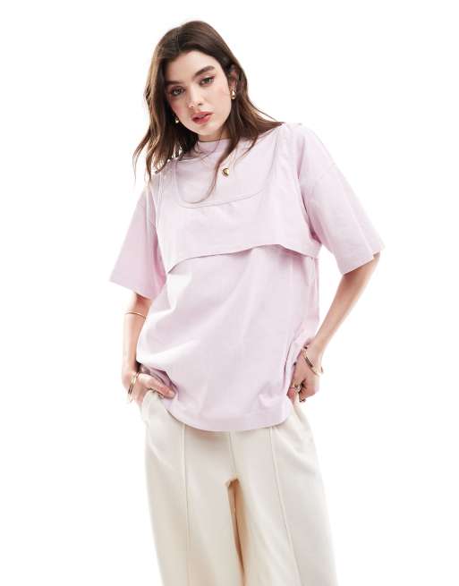 ASOS DESIGN - T-shirt oversize a doppio strato rosa slavato con strato sovrapposto stile canottiera taglio corto