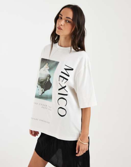 ASOS DESIGN - T-shirt oversize à épaules tombantes avec imprimé Mexico - Écru, 2 de 4