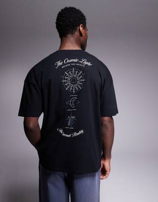 ASOS DESIGN - T-shirt oversize à épaules tombantes et imprimé céleste - Noir
