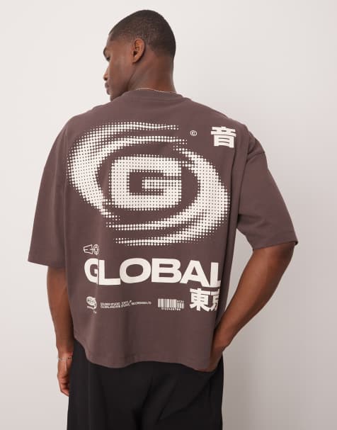 ASOS DESIGN - T-shirt oversize à épaules tombantes et imprimé - Marron - view 1