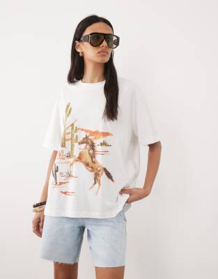 T-shirt oversize à illustration western - Blanc XS