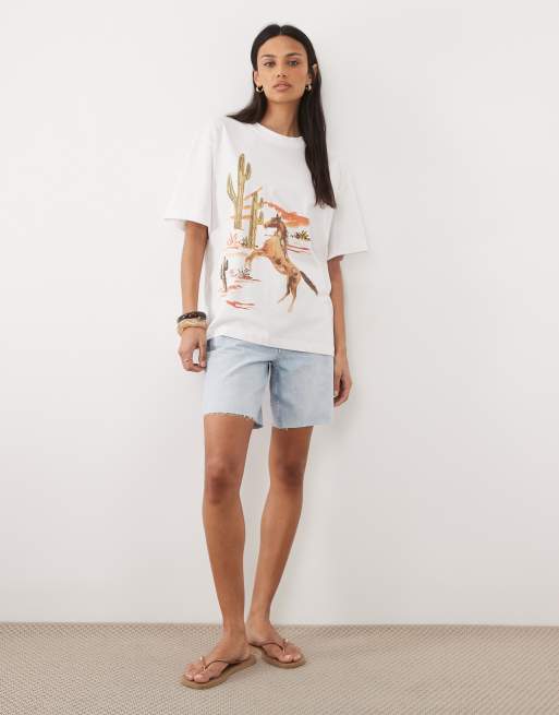 ASOS DESIGN - T-shirt oversize à illustration western - Blanc, 2 de 4