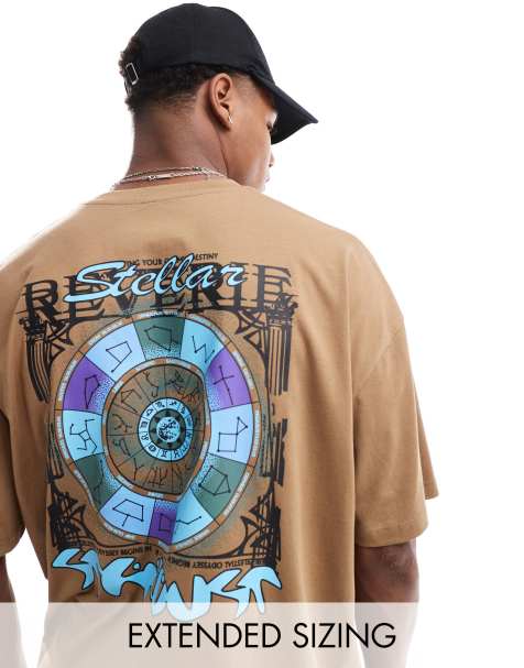 ASOS DESIGN - T-shirt oversize à imprimé astrologique au dos - Marron - view 1