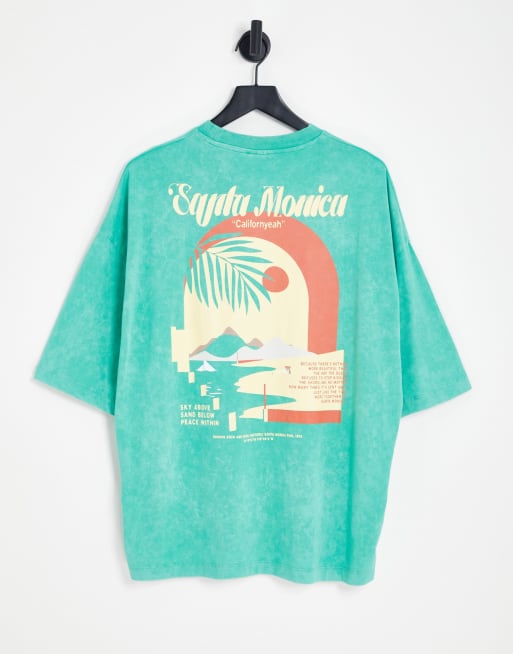 Asos Design T Shirt Oversize à Imprimé Au Dos Vert Délavé Asos