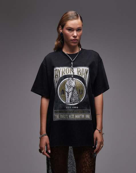 ASOS DESIGN - T-shirt oversize à imprimé Byron Bay - Noir délavé - view 1