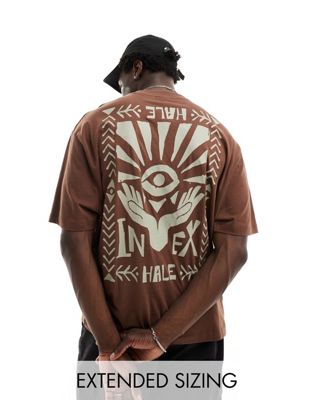 ASOS DESIGN oversized t-shirt in brown with tonal celestial back print - ASOS Price Checker