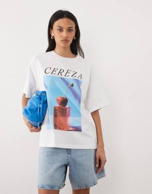 T-shirt oversize à imprimé cerises - Blanc S