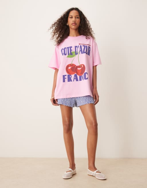 ASOS DESIGN - T-shirt oversize à imprimé cerises - Rose, 2 de 4