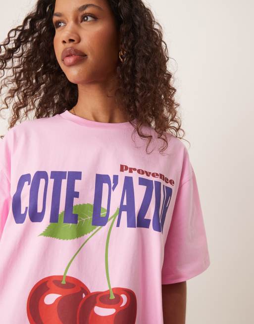 ASOS DESIGN - T-shirt oversize à imprimé cerises - Rose, 3 de 4