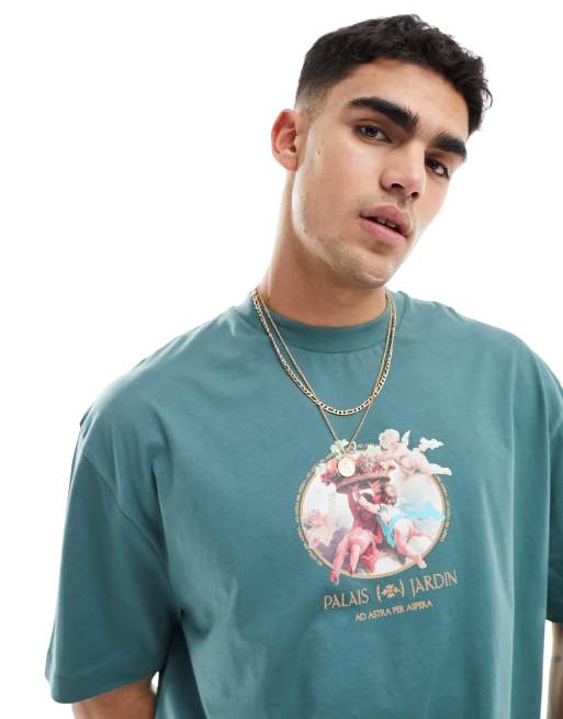 ASOS DESIGN - T-shirt oversize à imprimé chérubin sur le devant - Vert