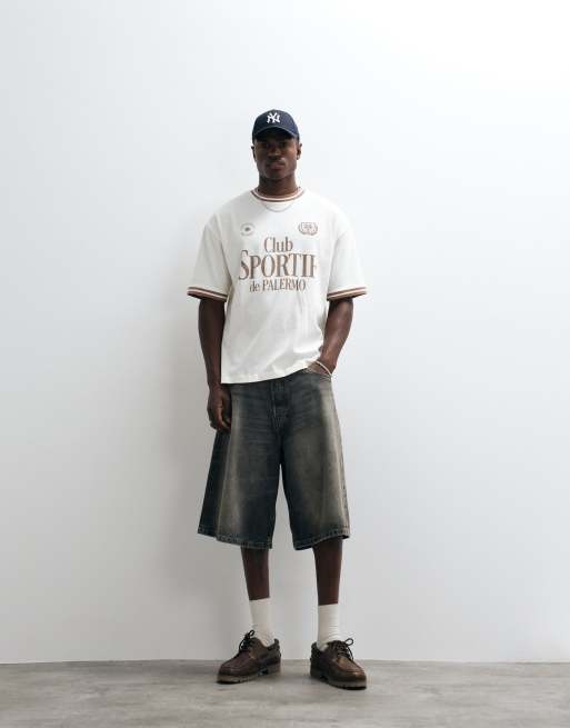 ASOS DESIGN - T-shirt oversize à imprimé Club Sportif avec liserés - Crème, 2 de 5