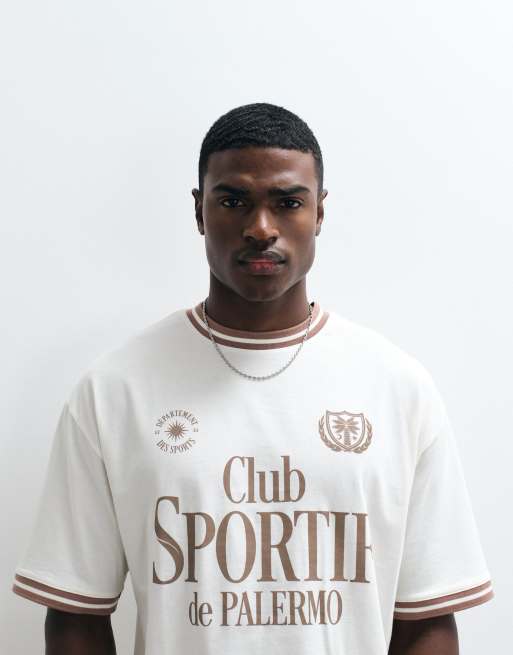 ASOS DESIGN - T-shirt oversize à imprimé Club Sportif avec liserés - Crème, 5 de 5