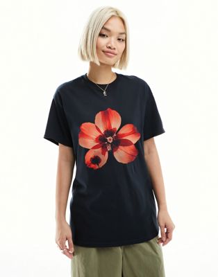 ASOS DESIGN oversized tee with pressed flower graphic in black - ASOS Price Checker