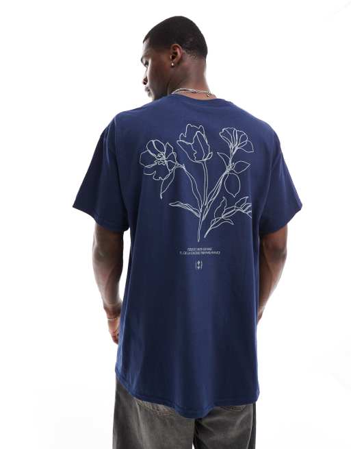 ASOS DESIGN - T-shirt oversize à imprimé fleurs au dos - Bleu, 2 de 4