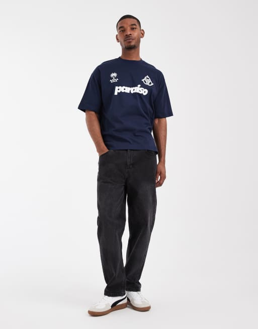 ASOS DESIGN - T-shirt oversize à imprimé football - Bleu marine, 4 de 5