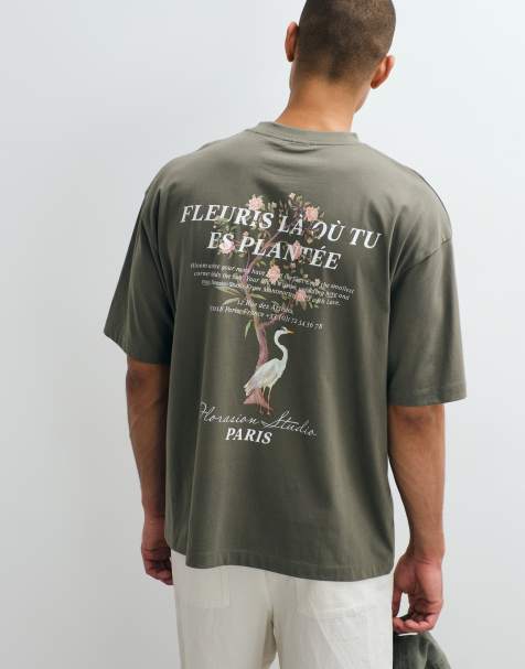 ASOS DESIGN - T-shirt oversize à imprimé graphique grue - Olive - view 1