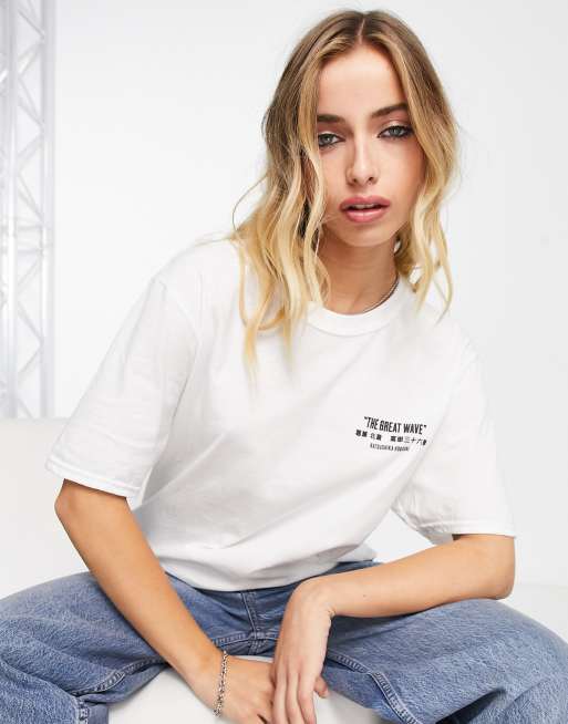 ASOS DESIGN - T-shirt oversize à imprimé graphique sous licence La Grande Vague de Hokusai - Blanc , 3 de 4