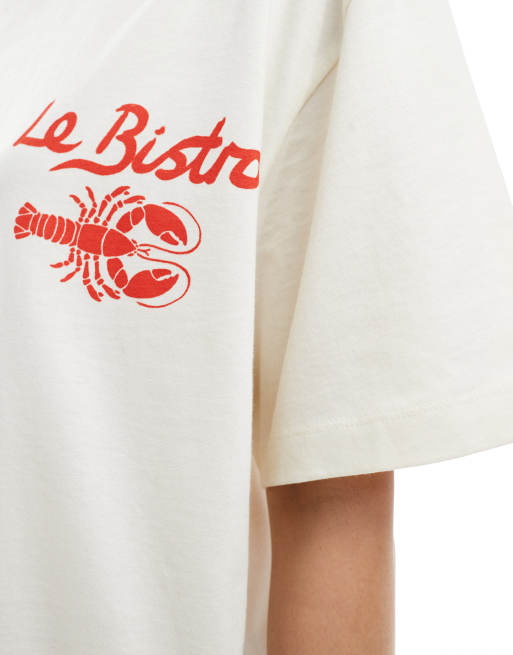 ASOS DESIGN - T-shirt oversize à imprimé homard au dos - Crème, 3 de 4