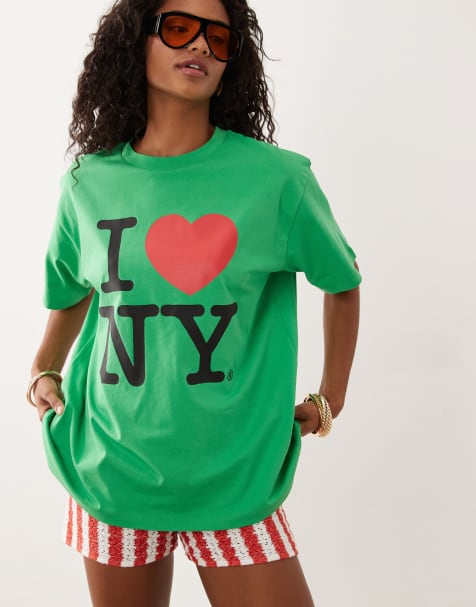 ASOS DESIGN - T-shirt oversize à imprimé I Love NY - Vert - view 1