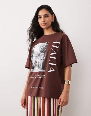 T-shirt oversize à imprimé Italia - Chocolat-Multicolore XS