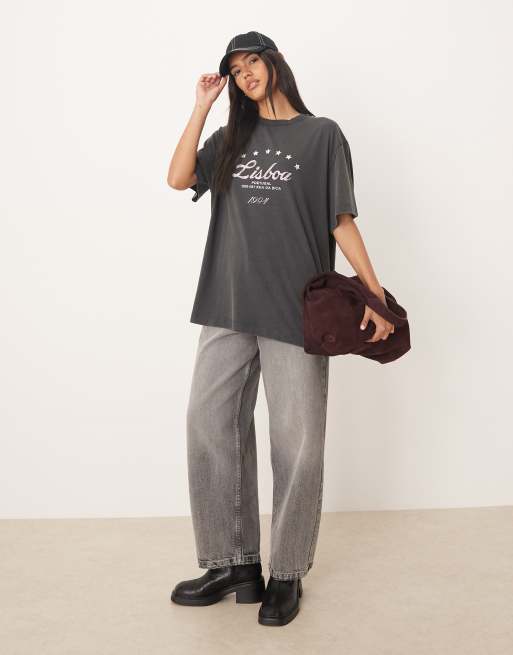 ASOS DESIGN - T-shirt oversize à imprimé Lisbon - Anthracite délavé, 2 de 4