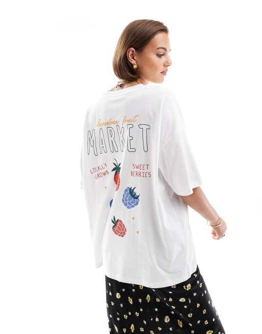 ASOS DESIGN - T-shirt oversize à imprimé marché aux fruits - Blanc, 4 de 4