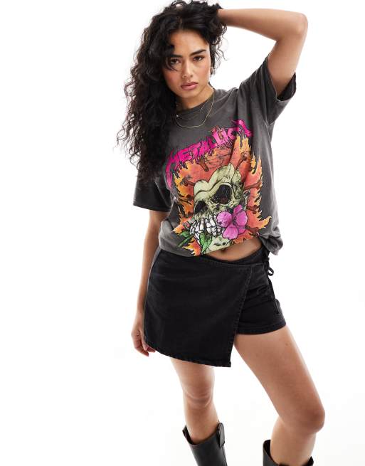 ASOS DESIGN - T-shirt oversize à imprimé Metallica coloré - Anthracite délavé
