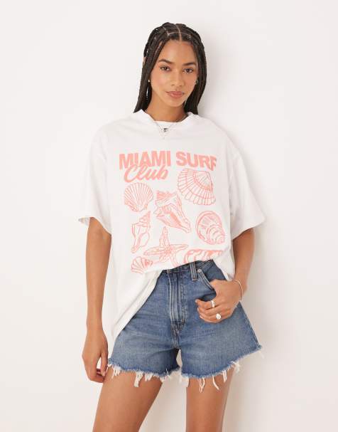 ASOS DESIGN - T-shirt oversize à imprimé Miami et coquillages - Blanc - view 1