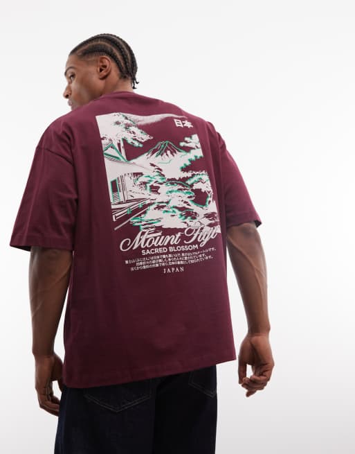 ASOS DESIGN - T-shirt oversize à imprimé montagne - Bordeaux