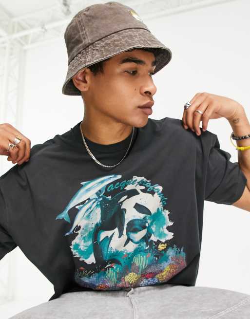 ASOS DESIGN - T-shirt oversize à imprimé océan vintage sur le devant - Noir délavé