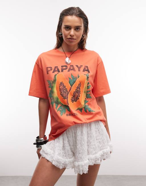 ASOS DESIGN - T-shirt oversize à imprimé papaye - Corail
