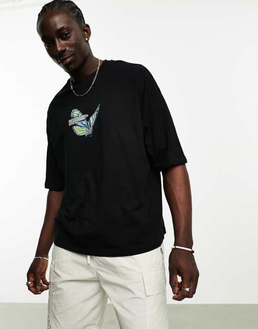 ASOS DESIGN - T-shirt oversize à imprimé papillon sur le devant - Noir