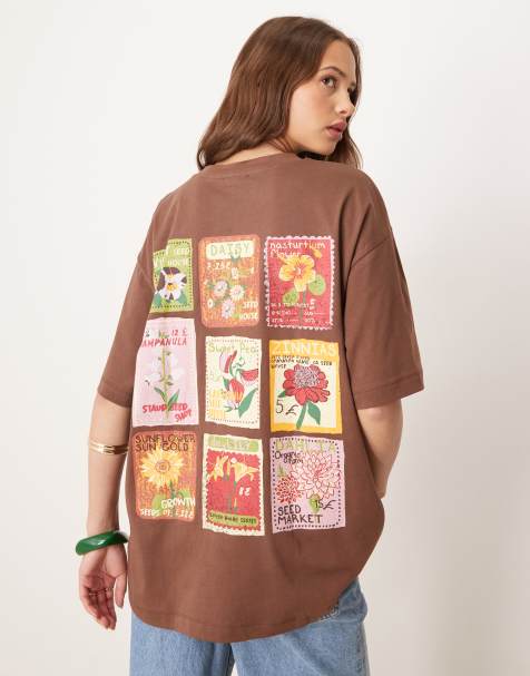 ASOS DESIGN - T-shirt oversize à imprimé paquets de graines de fleurs - Marron - view 1