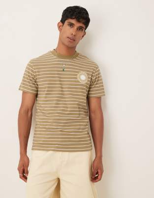 ASOS DESIGN - T-shirt oversize à imprimé soleil - Kaki rayé - view 1