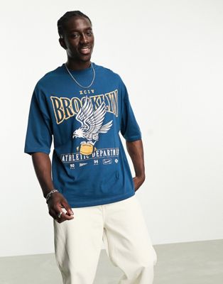 ASOS DESIGN - T-shirt oversize à imprimé style universitaire sur le devant - Bleu marine