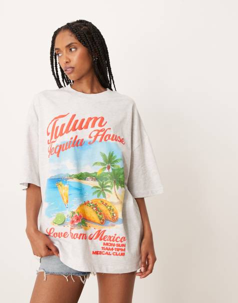 ASOS DESIGN - T-shirt oversize à imprimé Tequila et Tacos - Glacier chiné - view 1