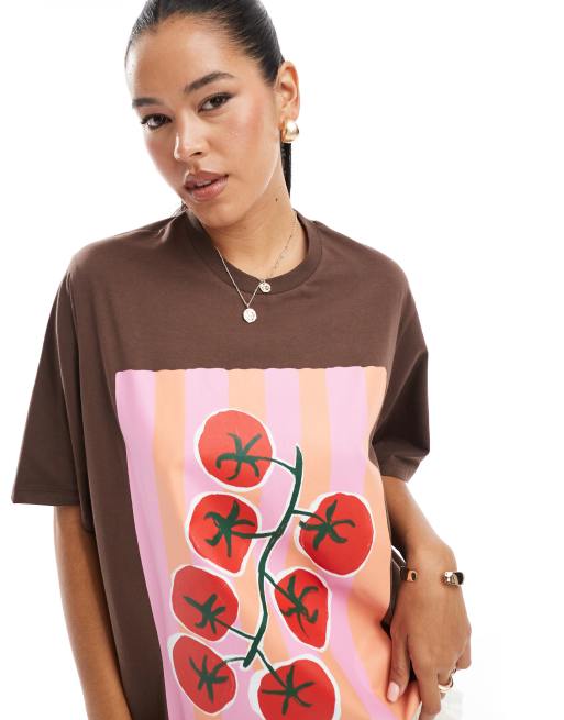 ASOS DESIGN - T-shirt oversize à imprimé tomate - Marron, 4 de 4