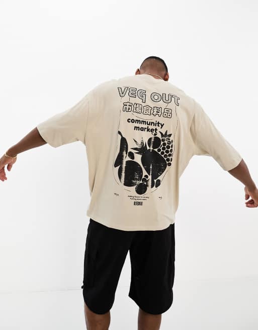 ASOS DESIGN - T-shirt oversize à imprimé Veg Out au os - Marron