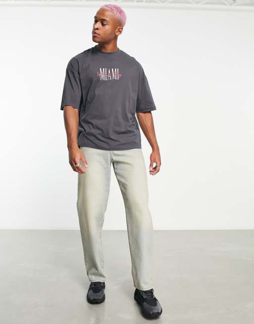 ASOS DESIGN - T-shirt oversize à imprimé ville Miami - Gris foncé, 3 de 4