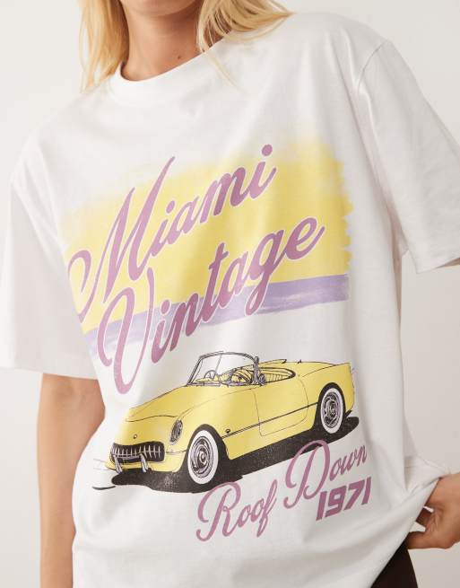 ASOS DESIGN - T-shirt oversize à imprimé voiture vintage babeurre - Blanc, 2 de 4