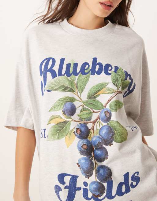 ASOS DESIGN - T-shirt oversize à inscription « Blueberry Fields » - Glacier chiné, 3 de 4