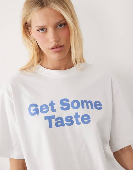 ASOS DESIGN - T-shirt oversize à inscription contrastante « Get Some Taste » - Blanc, 3 de 4
